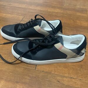 Mens Burberry Black and Beige Check Sneakers